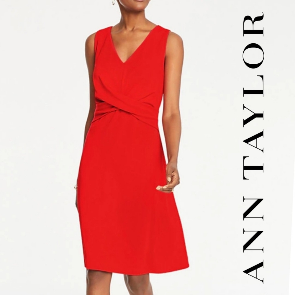 Ann Taylor Sleeveless Red Twist Dress